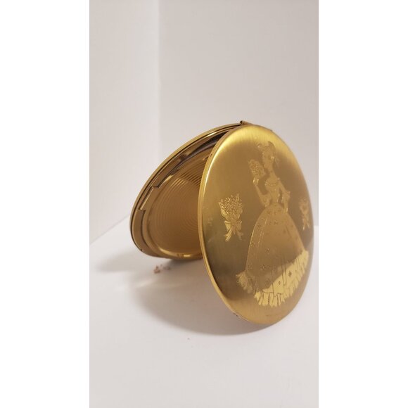 Vintage Gold Tone Compact: Crinoline Lady Design, Vanity Mirror - Picture 3 of 10